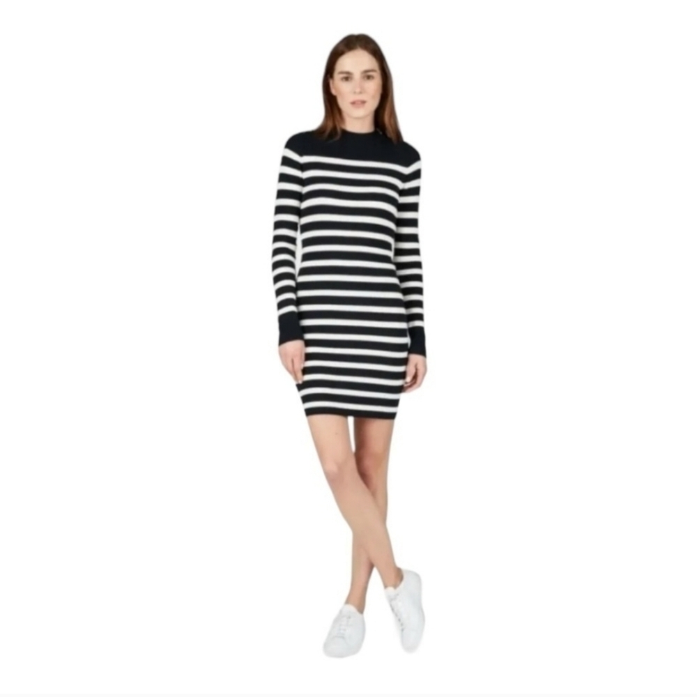 Everlane Women's M Black White Striped Ribbed Sweater Dress